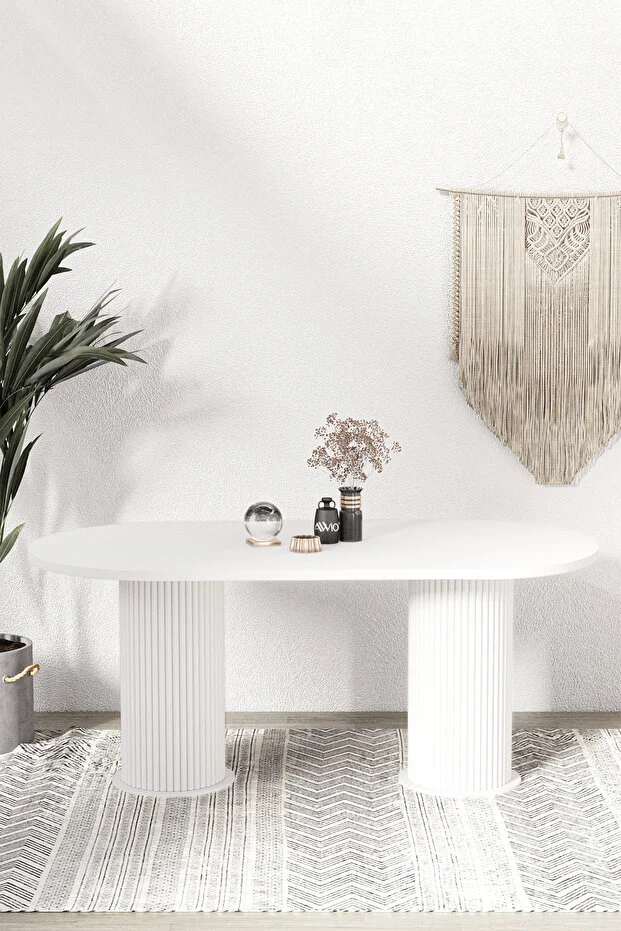 Kiev Bohem Lake Mdf Beyaz Ayaklı 80x180 Mutfak Masası Yemek Masası